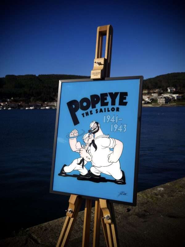 Popeye Pintura Sobre Cristal Stoupa Azul.