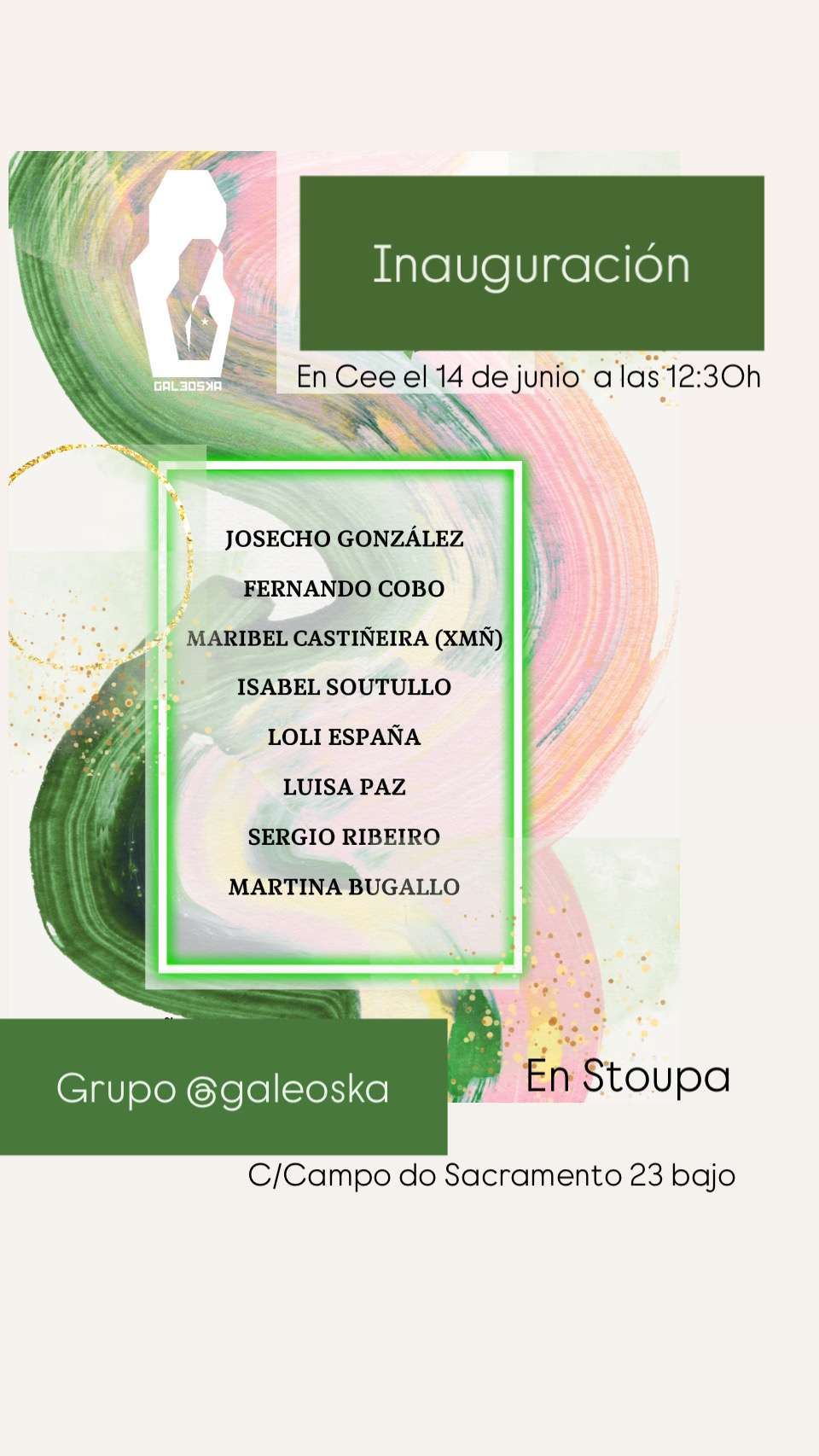 Cartel vertical inauguración en Stoupa